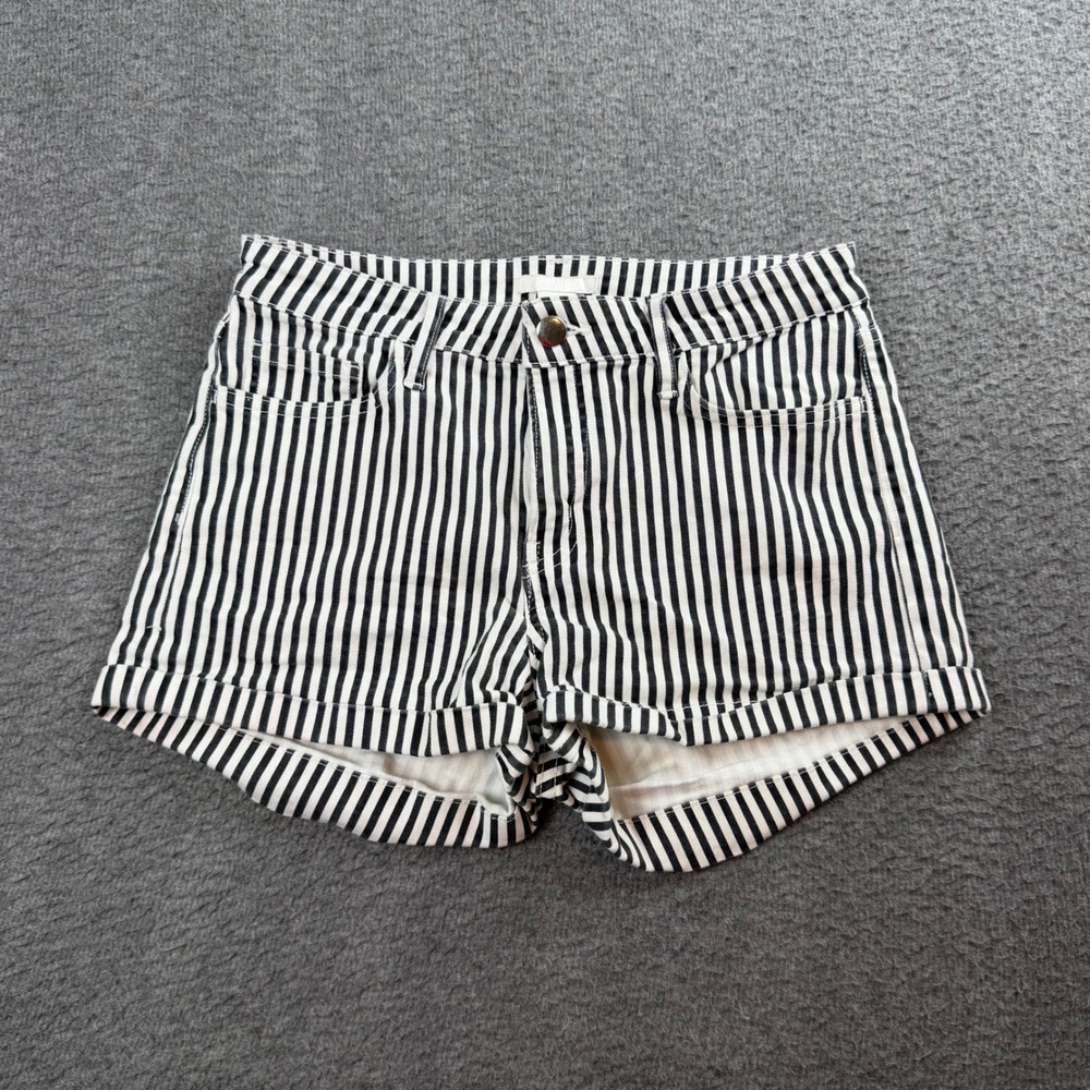 H&M Striped Denim Shorts Women's Size 6 Black White Cuffed Mini Jean Shorts